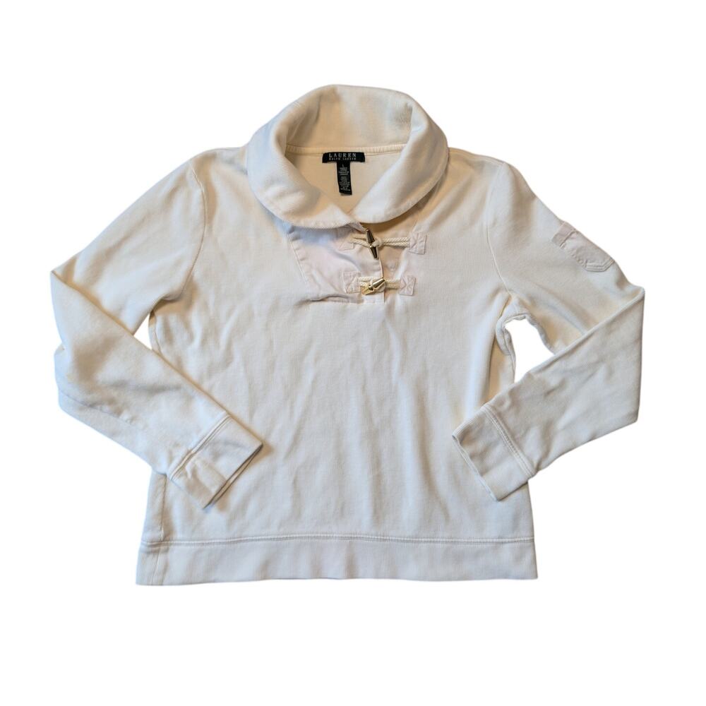 Lauren Ralph Lauren Women’s Pullover Sweatshirt Size Large Ivory Toggle Collar